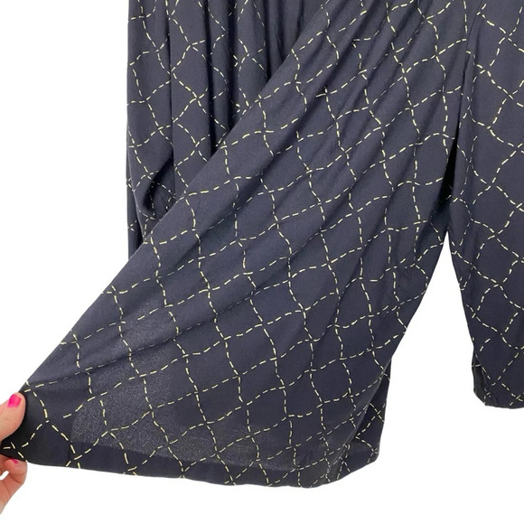 Vintage 90s Cardigan Blazer Womens Plus Size 1X 2X Navy Blue Gold Flowy Rayon - Picture 5 of 11